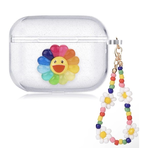 AirPod Pro 2nd Generation Clear Glitter Bracelet Case - Smile SunFlower Design - Picture 2 of 7